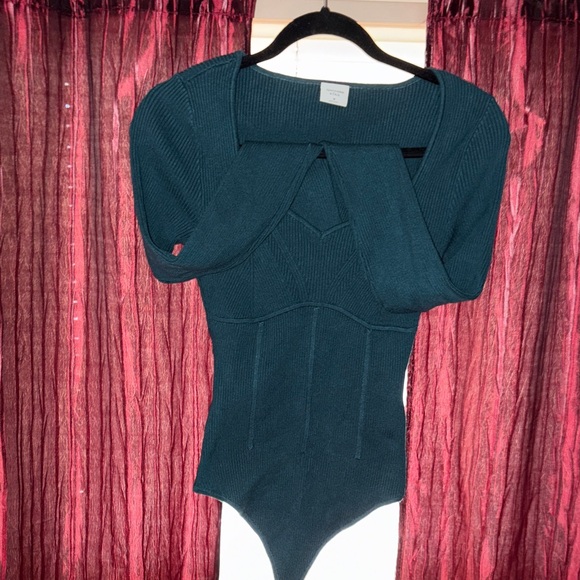 Abercrombie & Fitch Tops - A&F Dark Teal Ribbed Sweater Bodysuit